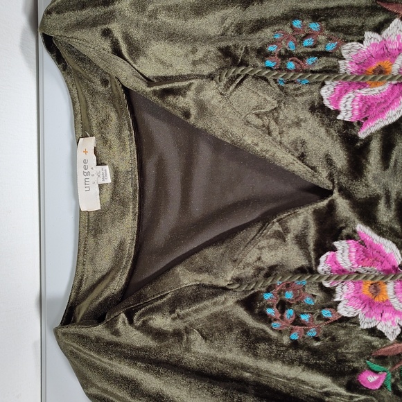 Umgree green velvet floral embroidered long sleeve boho dress XL - Picture 7 of 13